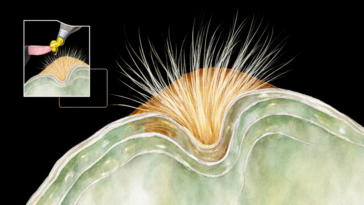 Macro illustration of a cat hair showing the sebum oil layer.