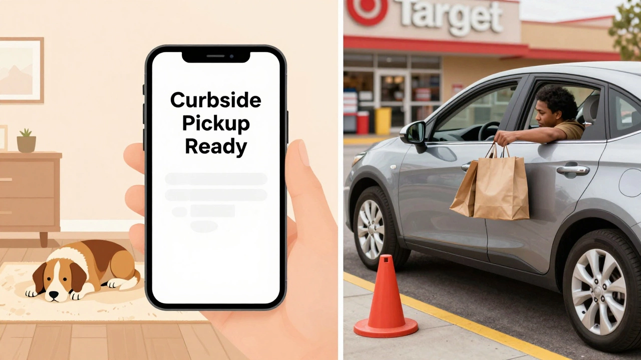 Dog owner using curbside pickup service at Target instead of entering