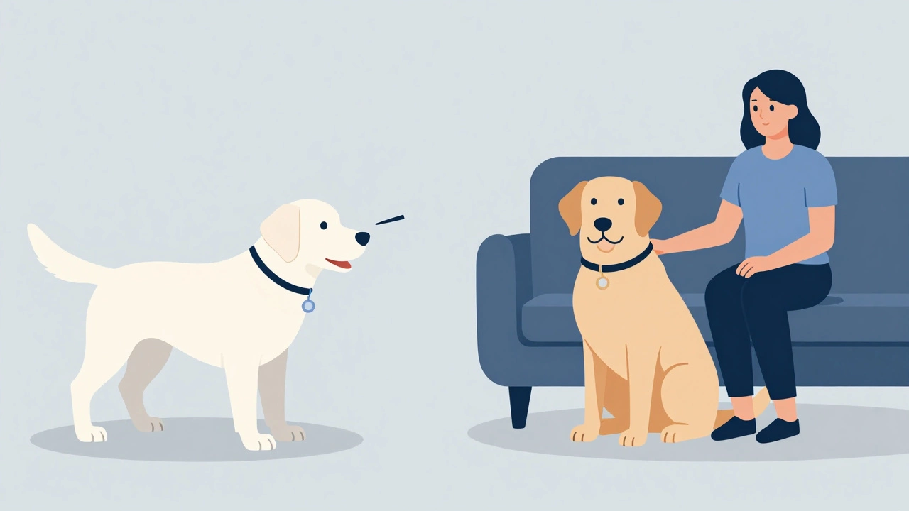 Visual comparison showing trained service dog tasks versus emotional support animal comfort