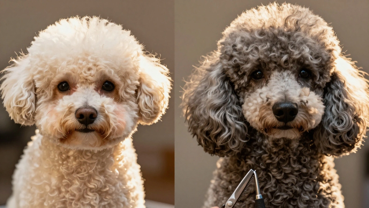 Close-up of dense Poodle and Bichon Frise coats showing texture