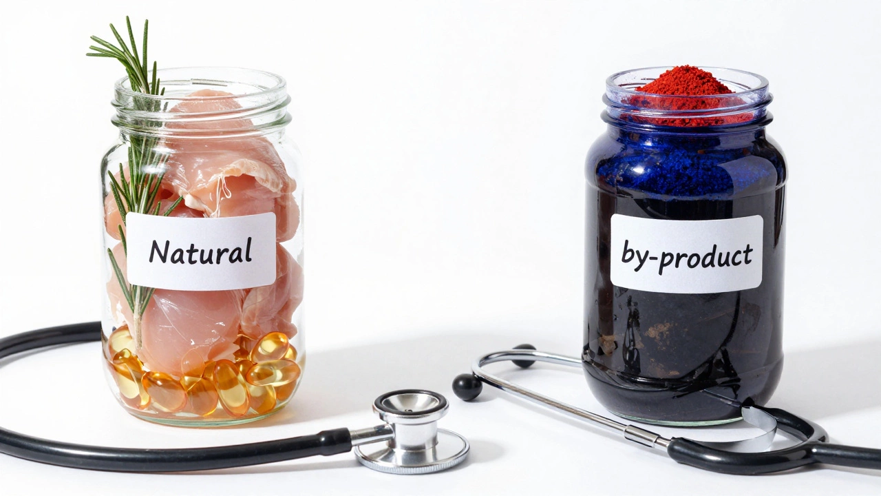 Comparison of natural vs artificial dog food ingredients with stethoscope