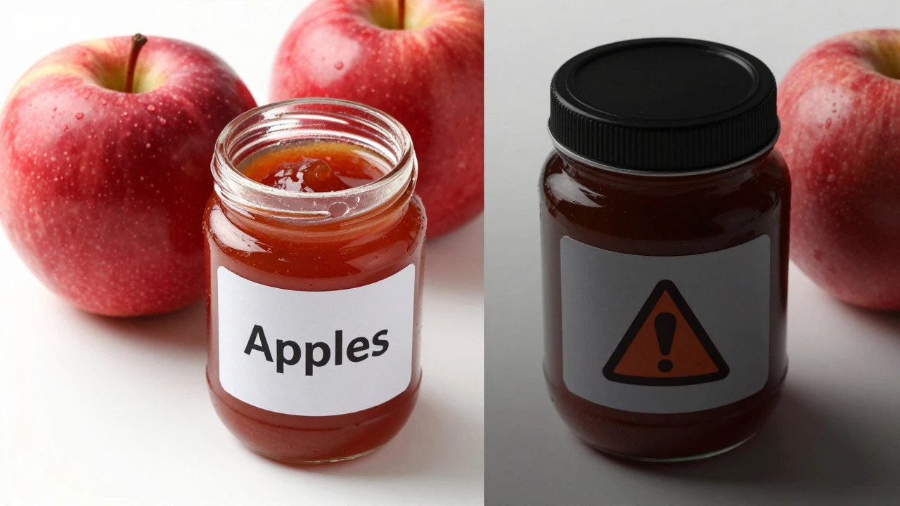 Comparison of safe plain applesauce versus dangerous sweetened jars