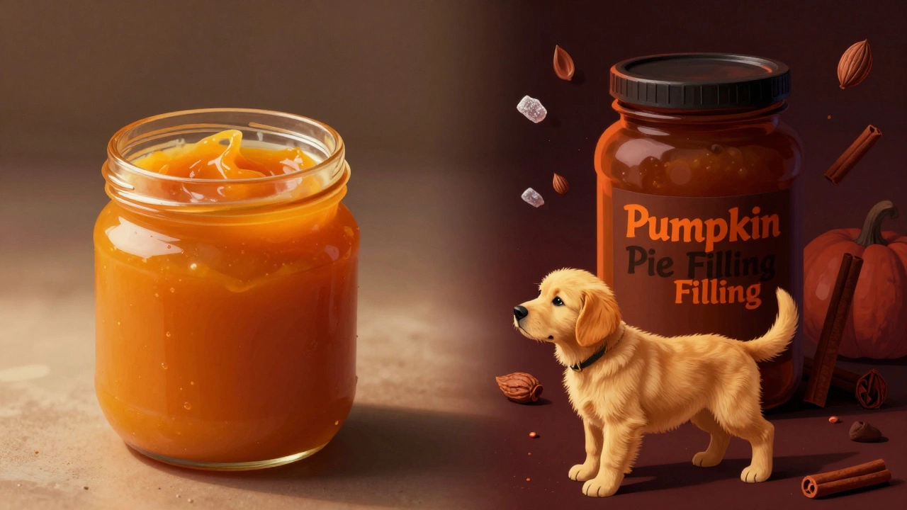 Contrast between safe pure pumpkin and unsafe pie filling with spices