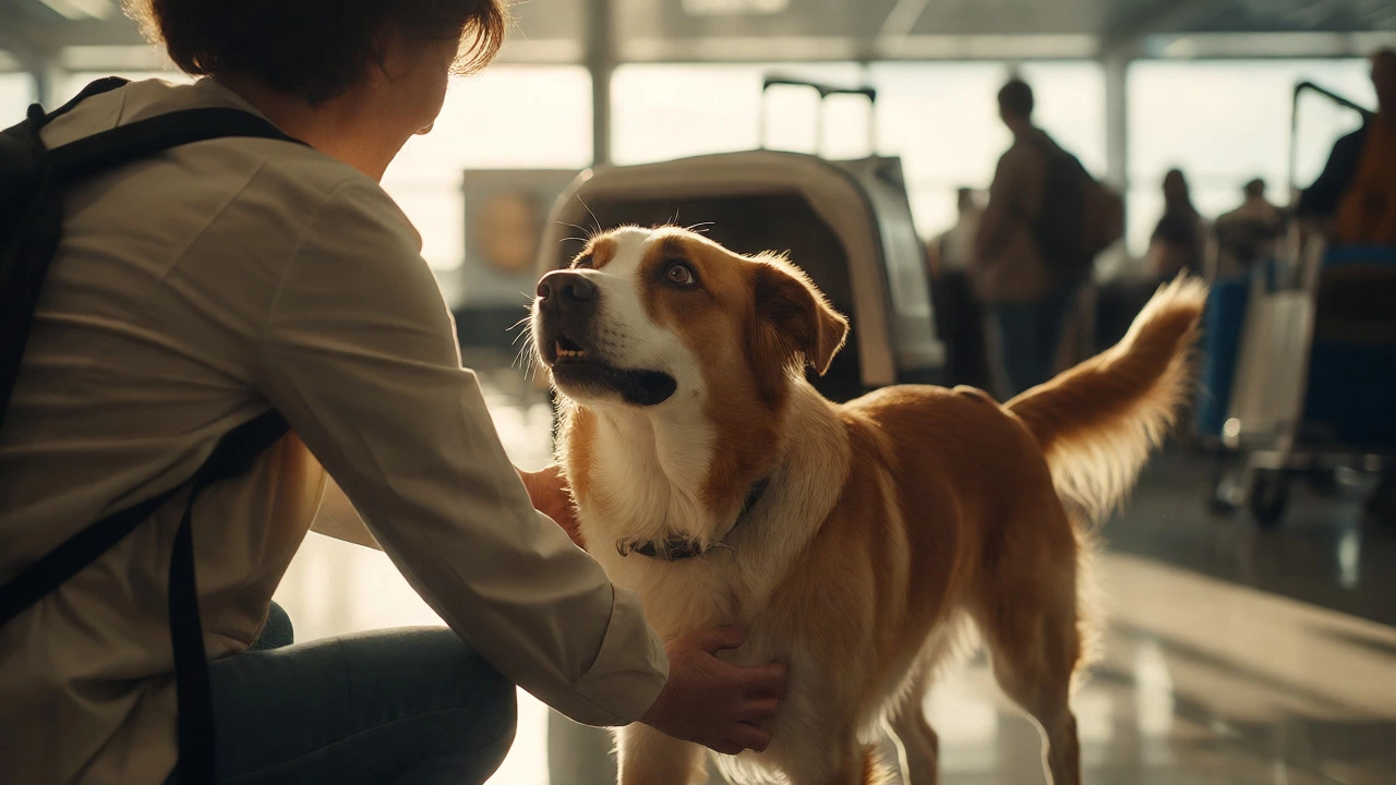 Owner hugging their dog upon reunion at the airport