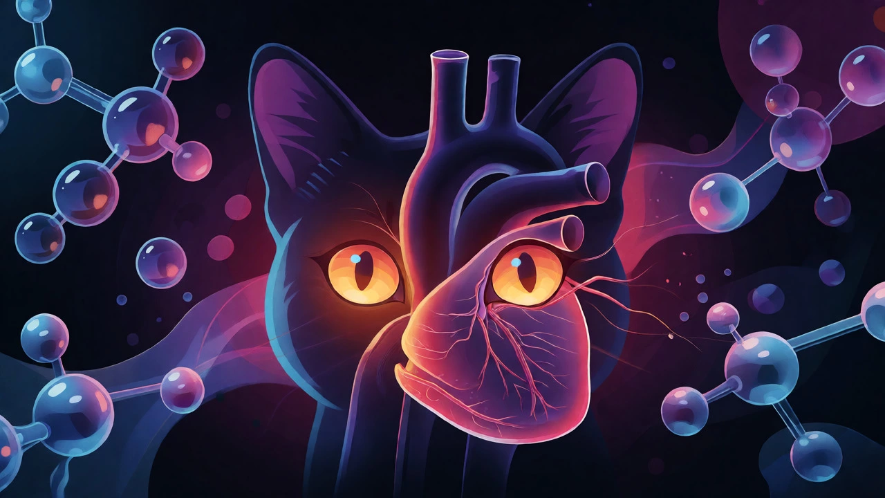 Abstract illustration of a cat's heart and eye anatomy